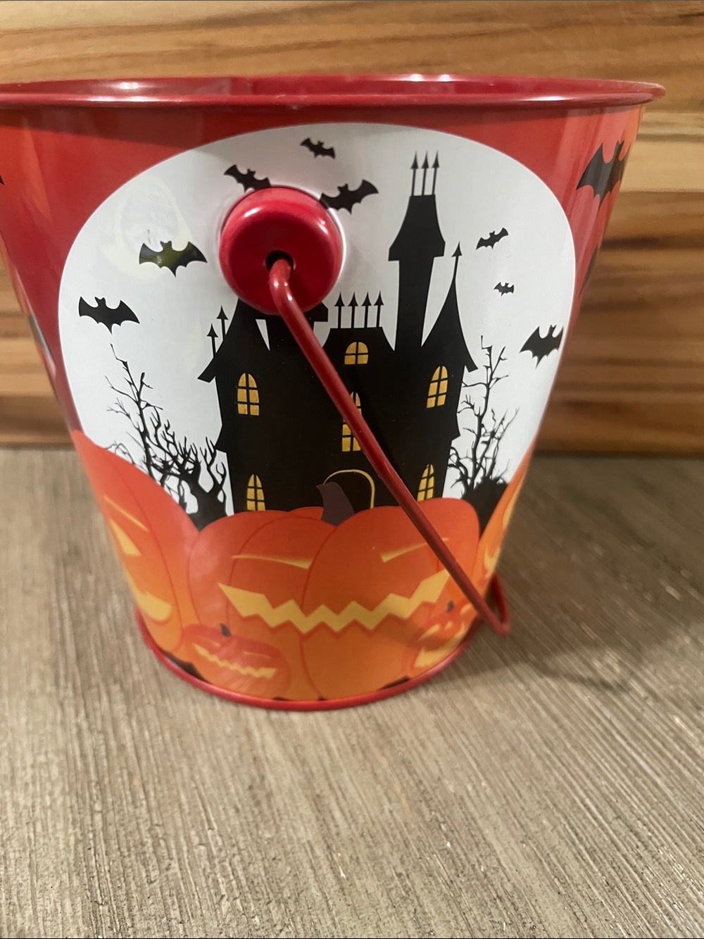 Halloween Pumpkin Treat Pail - Red Metal Party Favor Bucket